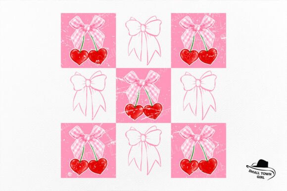 Checkered Cherry Coquette Bow Valentine: A Playful Asset for Your Designs