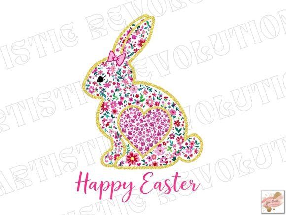 Happy Easter PNG Pink Floral Bunny Png